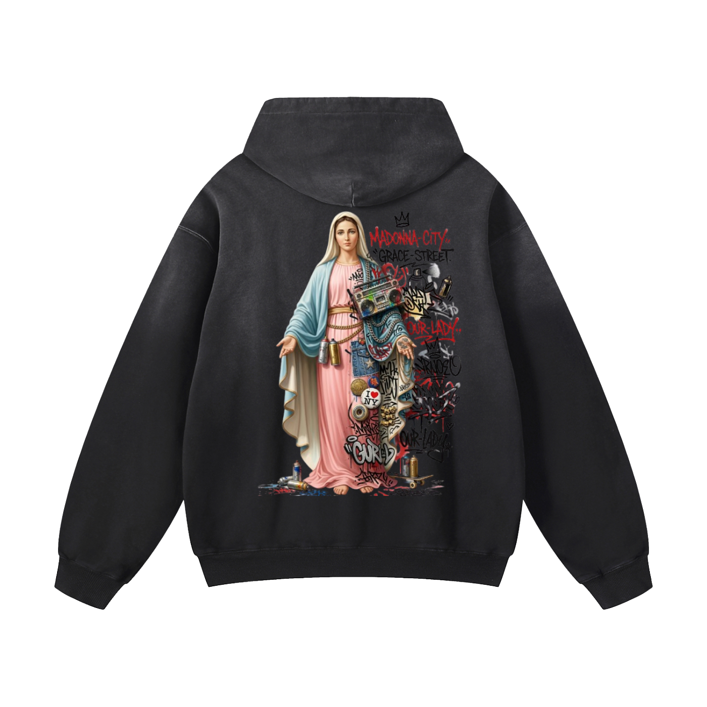 Madonna City Virgin Mary Black Hoodie